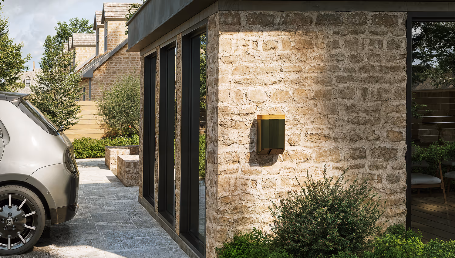Home EV charger installed on driveway