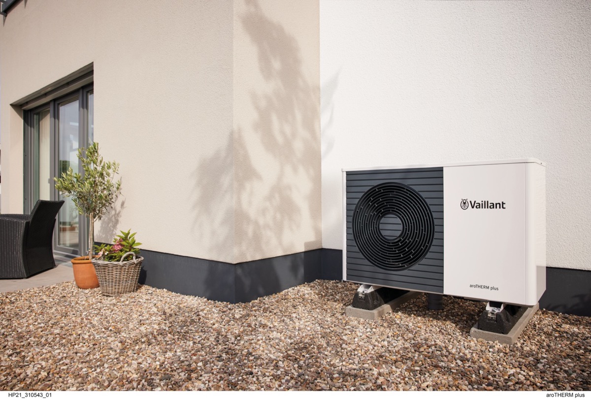 Modern heat pump installation on a patio